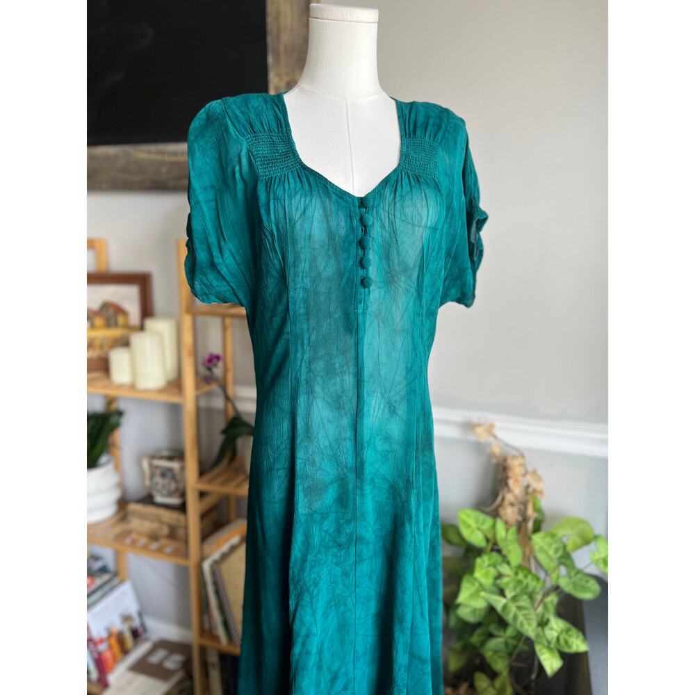 Vintage 90s Green Maxi Dress Sheer Size Medium